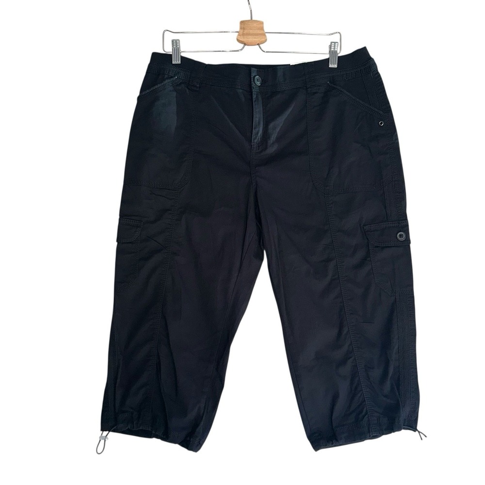 NWT Style & Co Petite Bungee Hem Capri Pants Women 16P Black Cargo Cropped Crop